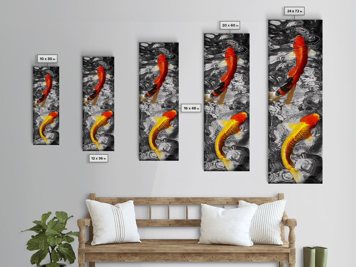 Koi Fish Art, Zen Water Decor, Tranquil Living Room Accent, Japanese Minimalist Style, Framed Canvas Print, Peaceful Bathroom Wall Art