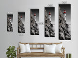 Red Lighthouse Art, Nautical Coastal Scene, Moody Seaside Decor, Framed Canvas Print, Ocean Wall Art, Bathroom or Office Accent