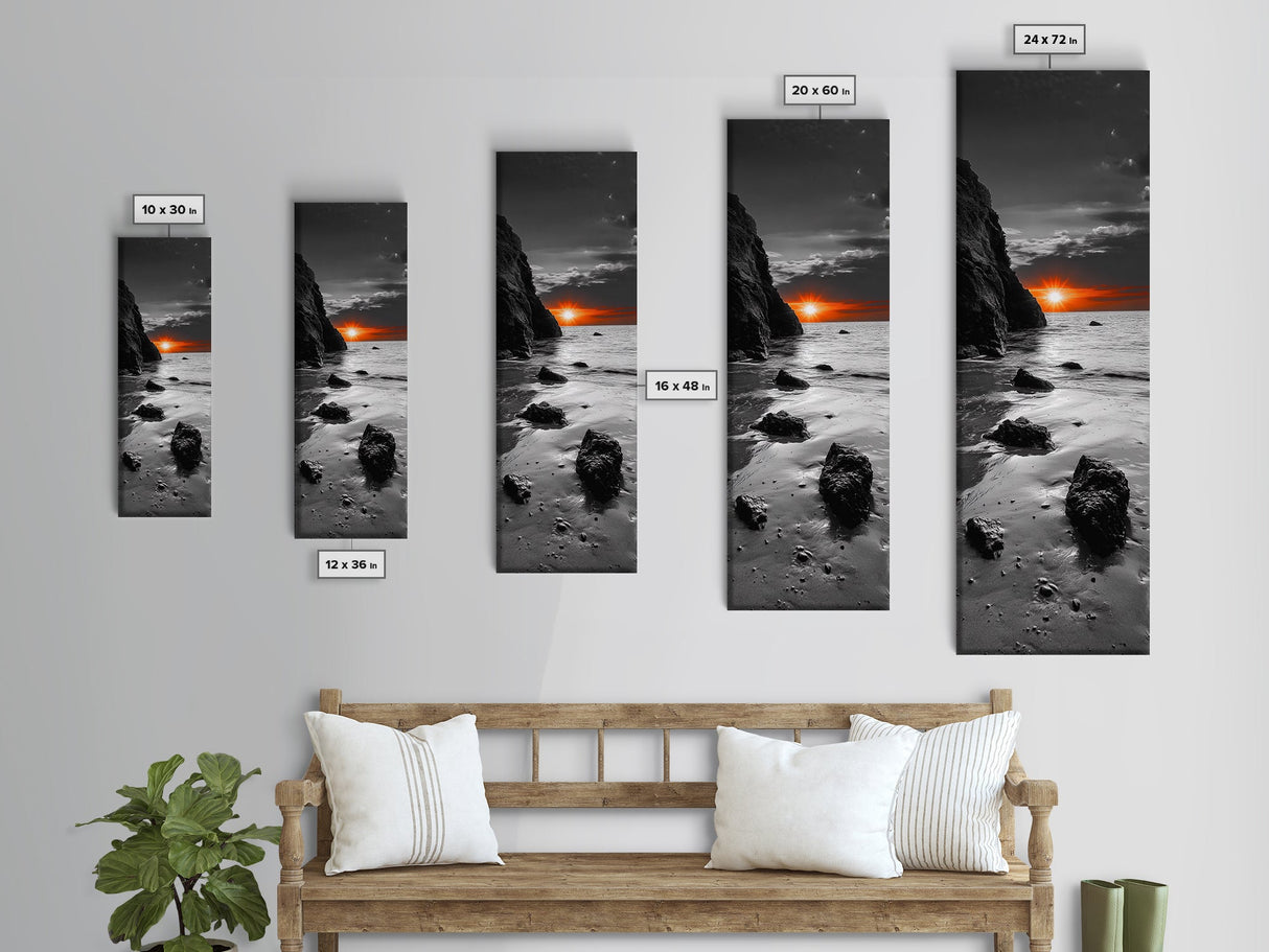 Sunset Beach Scene, Coastal Glow Decor, Dramatic Shoreline Art, Framed Canvas Print, Ocean Wall Art, Fall Vibes Bedroom Accent