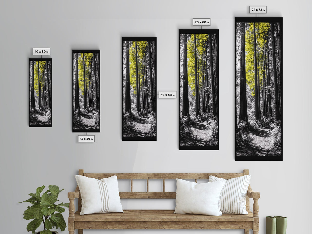 Forest Path Print, Yellow Tree Glow Art, Nature Lover’s Retreat, Framed Canvas Print, Fall Woodland Living Room Wall Decor, Moody Landscape