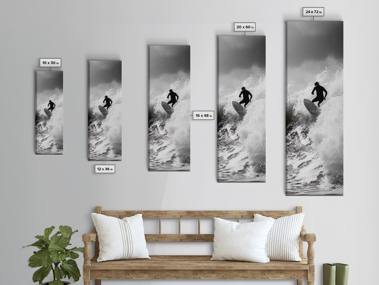 Surfer Wave, Extreme Sports, Ocean Power, Surf Culture, Dynamic Motion Shot, Framed Canvas Print, Coastal Teen Bedroom Wall Art