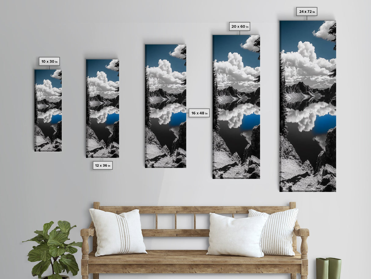 Reflected Clouds, Blue Sky, Mountain Lake, Wilderness Escape, Scenic Nature Art, Framed Canvas Print, Tranquil Office Wall Decor