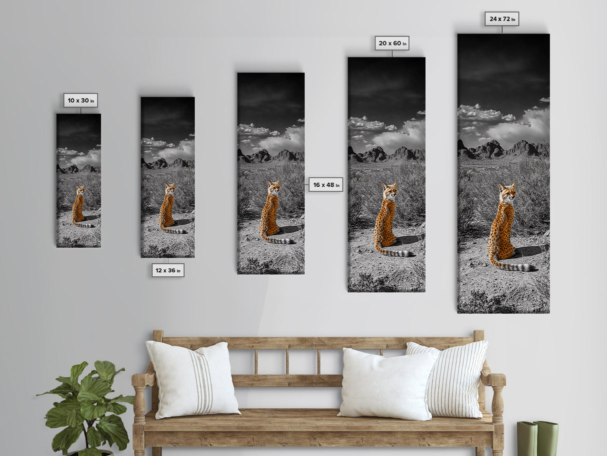 Wild Serval, Desert Cat, Savannah Wildlife, Majestic Predator, Framed Canvas Print, Safari Theme Living Room Wall Art, Modern Nature Decor