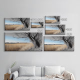 Open Plains, Blue Sky, Rustic Tree, Minimalist Field, Canvas Print, Country Style Wall Art, Farmhouse Hallway Decor, Soft Landscape Mood