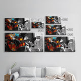 Guitarist, Music, Expression, Moody musical moment captured in this Framed Canvas Print, Boho Music Room Art, Artistic Studio Wall Art