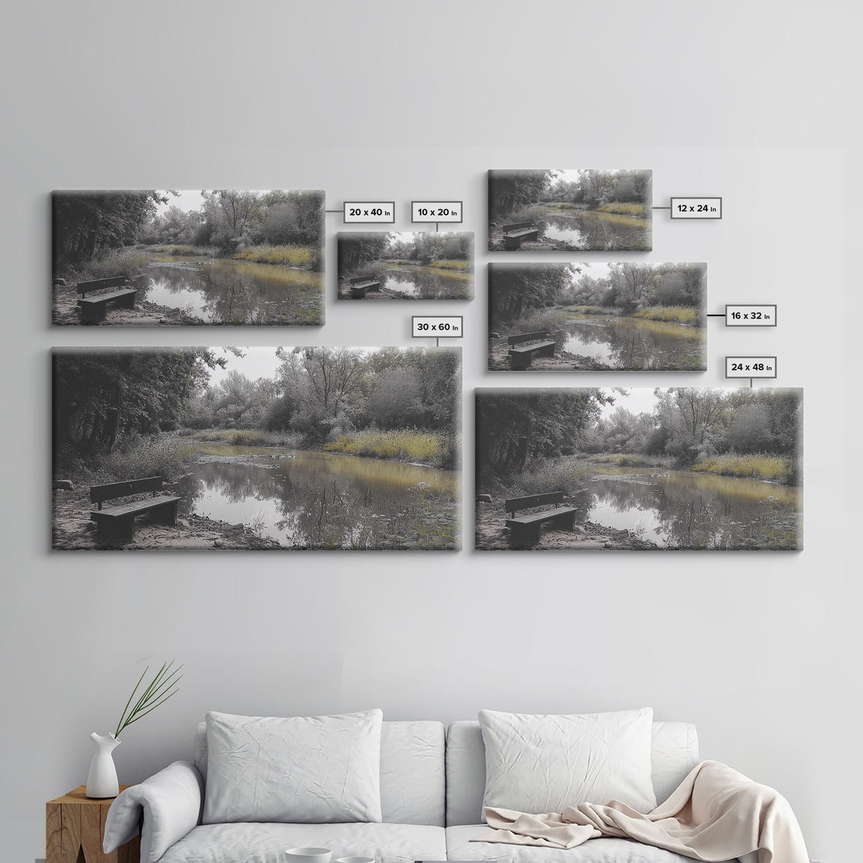 Tranquil Forest, Peaceful Pond, Autumn Riverbank, Framed Canvas Print, Nature Photography, Entryway Art, Fall Vibes, Rustic Wall Decor