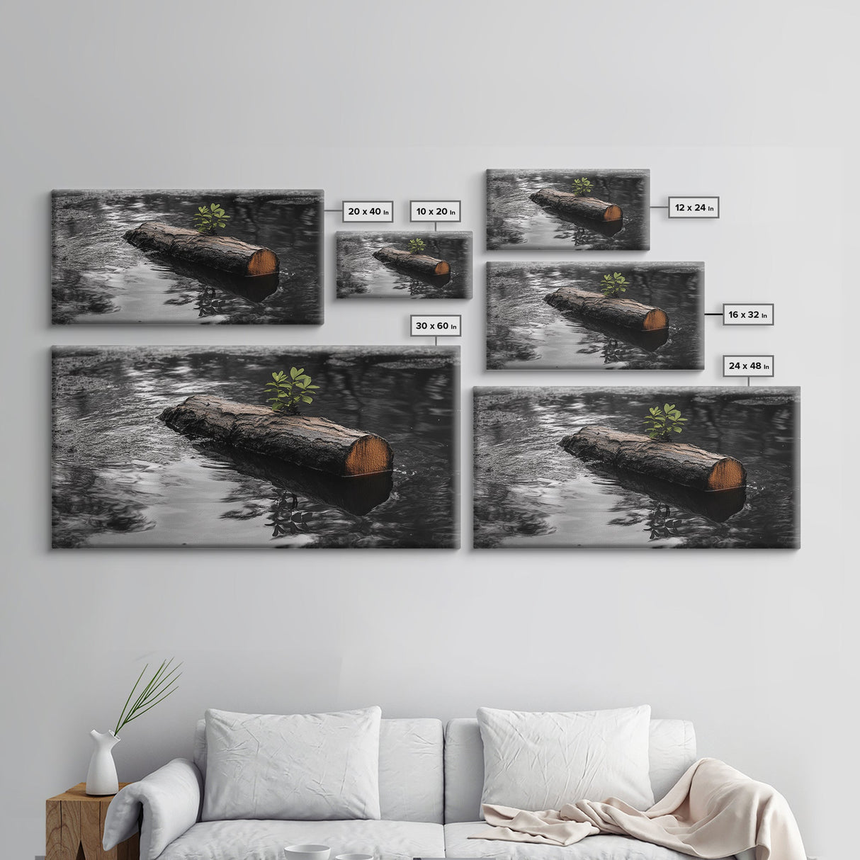 Nature Log, Life Grows, Floating Tree, Framed Canvas Print, Minimalist Growth Art, Nature Symbolism, Office Inspiration, Calm Wall Art