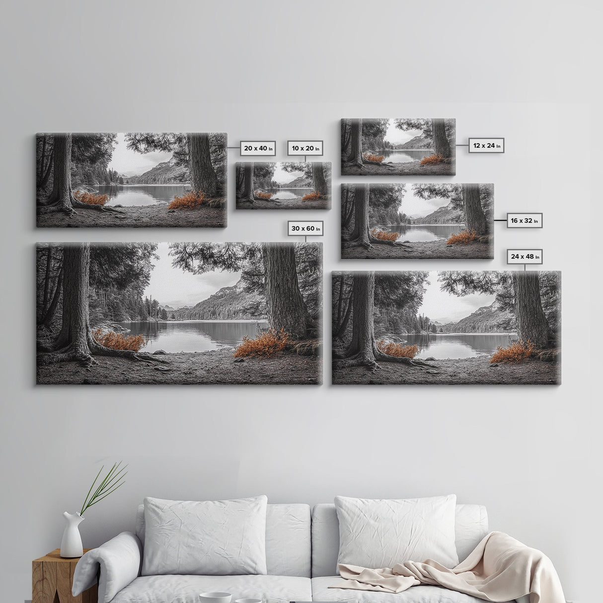 Forest Lake, Autumn Leaves, Nature Path, Woodland Style, Framed Canvas Print, Rustic Wall Art, Entryway Art, Cabin Wall Decor