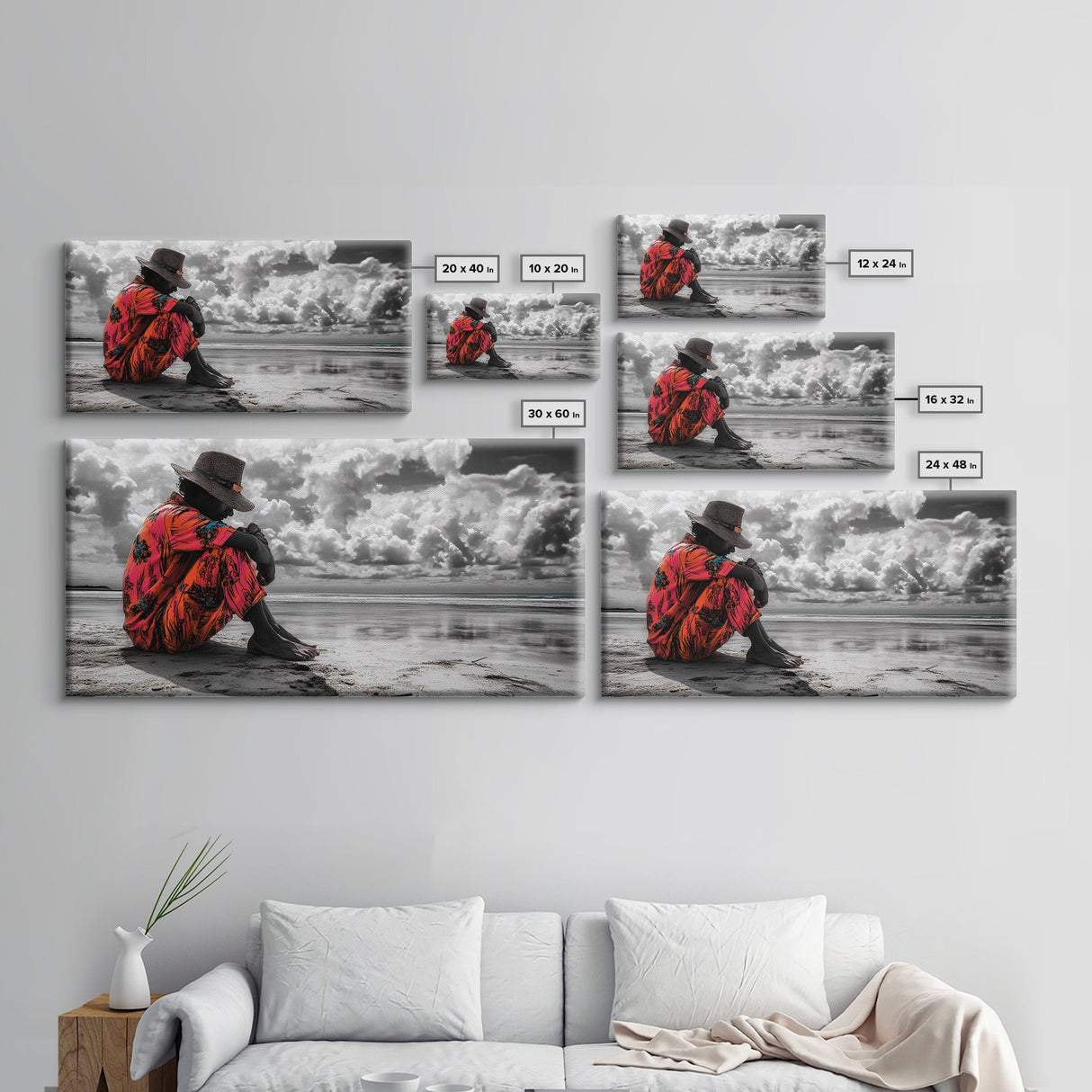 Island Dreaming, Beach Vibes, Serene Reflection, Cultural Portrait, Framed Canvas Print, Living Room Wall Art, Peaceful Coastal Scene