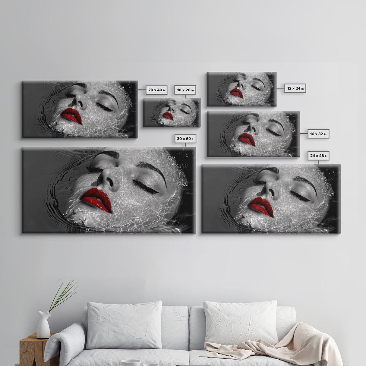 Red Lips, Underwater Beauty, Glam Art, Modern Pop, Framed Canvas Print, Bedroom Wall Art, Bold Aesthetic, Fashion Model Photography Print