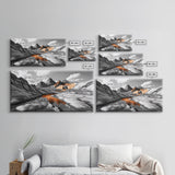 Glacial Canyon, Orange Reflection, Monochrome Mountain, Fall Landscape, Framed Canvas Print, Rustic Wall Decor, Adventure Photography