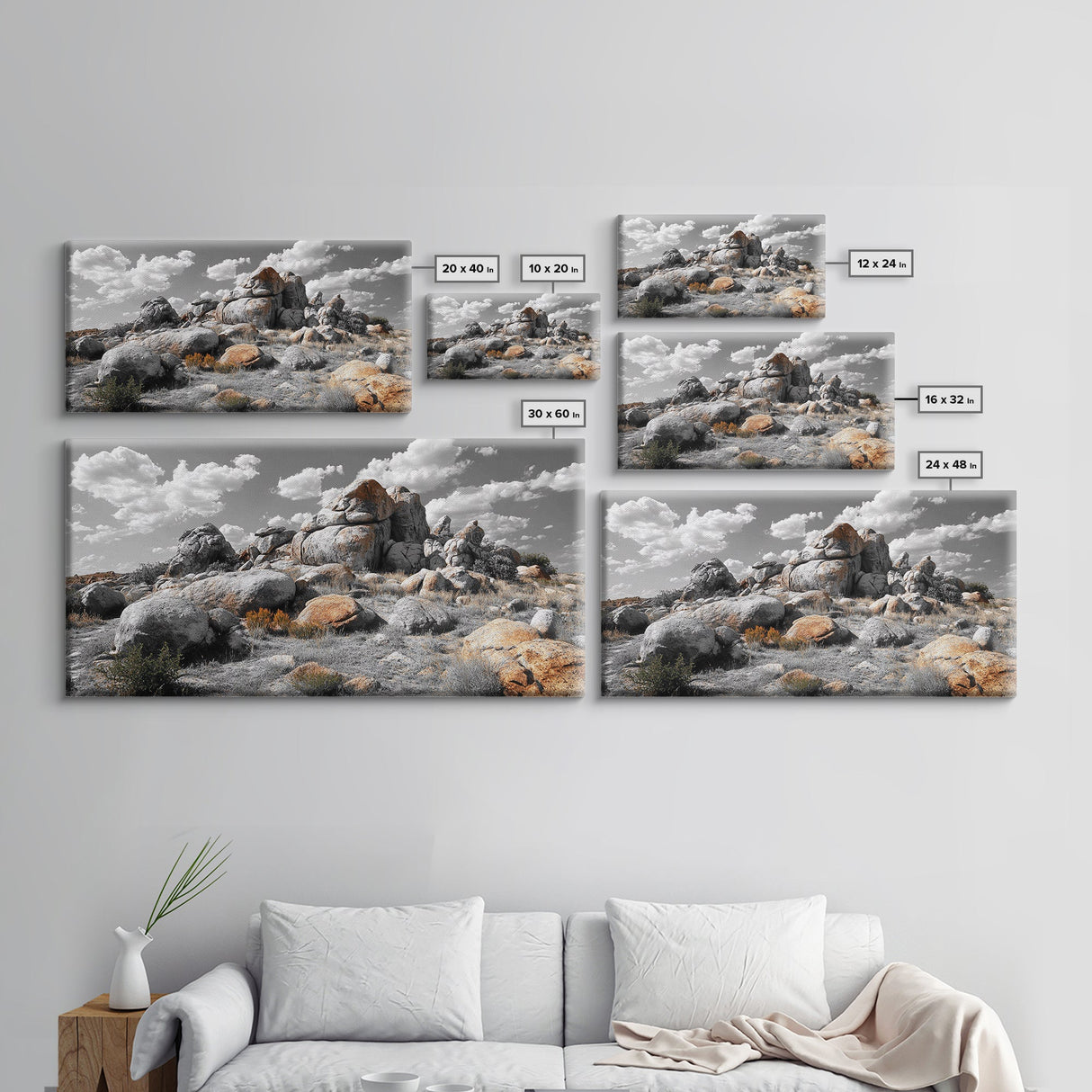 Granite Boulders, Desert Landscape, Natural Beauty, Earthy Tones, Framed Canvas Print, Entryway Wall Art, Nature Minimalism Style