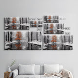 Orange Tree, Snow Forest, Winter River, Autumn Contrast, Canvas Print, Fall Wall Decor, Living Room Art, Nature Photography, Moody Art
