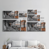 Lake Porch, Autumn Trees, Rocking Chairs, Sunset Serenity – Canvas Print, Fall Wall Art, Country Home Decor, Rustic Americana Landscape