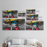 Western Woman, Yellow Hat, Desert Portrait, Fashion Pop Art, Framed Canvas Print, Bold Bedroom Wall Art, Glam Western Wall Decor