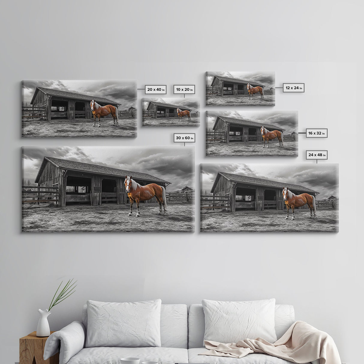 Rustic Horse, Country Barn, Moody Sky, Farm Vibes, Framed Canvas Print, Western Decor, Farmhouse Wall Art, Living Room Accent, Fall Art