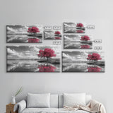 Pink Tree Reflections, Minimal Nature Art, Monochrome Landscape Canvas Print, Tranquil Bedroom or Living Room Wall Decor