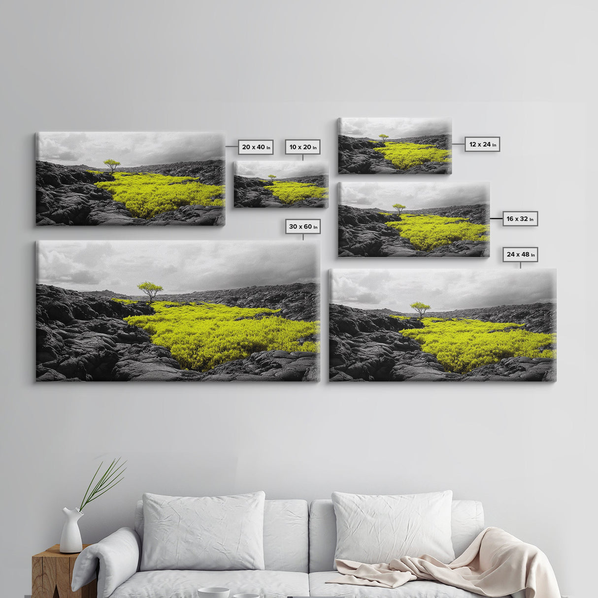 Lone Tree Lava, Surreal Earth Tones Decor, Abstract Volcanic Art, Black and Yellow Landscape, Canvas Print, Boho Living Room Accent