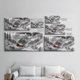 Red Cabin, Winter Mountains, Snow Forest, Canvas Print, Christmas Wall Art, Rustic Lodge Decor, Landscape Photography, Bedroom Art