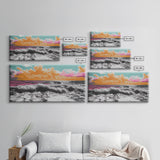 Vibrant Ocean, Sunset Sky, Colorful Waves, Canvas Print, Surreal Coastal Wall Art, Bathroom Decor, Modern Beach Aesthetic