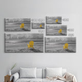 Yellow Chair, Tranquil Beach, Ocean Horizon, Canvas Print, Minimalist Beach Wall Art, Guest Room Decor, Calm Coastal Scene