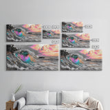 Neon Wave, Tropical Sunset, Bold Ocean Art, Framed Canvas Print, Color Pop Wall Decor, Surfer Room Style, Coastal Vibe Art