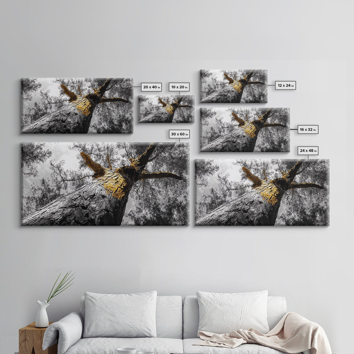 Golden Tree, Nature Upward, Woodland Strength, Forest Energy, Framed Canvas Print, Autumn Wall Art, Minimalist Tree Decor, Nature Print