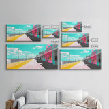 Red Speedboat Lake, Modern Water Scene, Nautical Wall Decor, Black White Contrast, Framed Canvas Print, Man Cave Art, Boating Gift Idea
