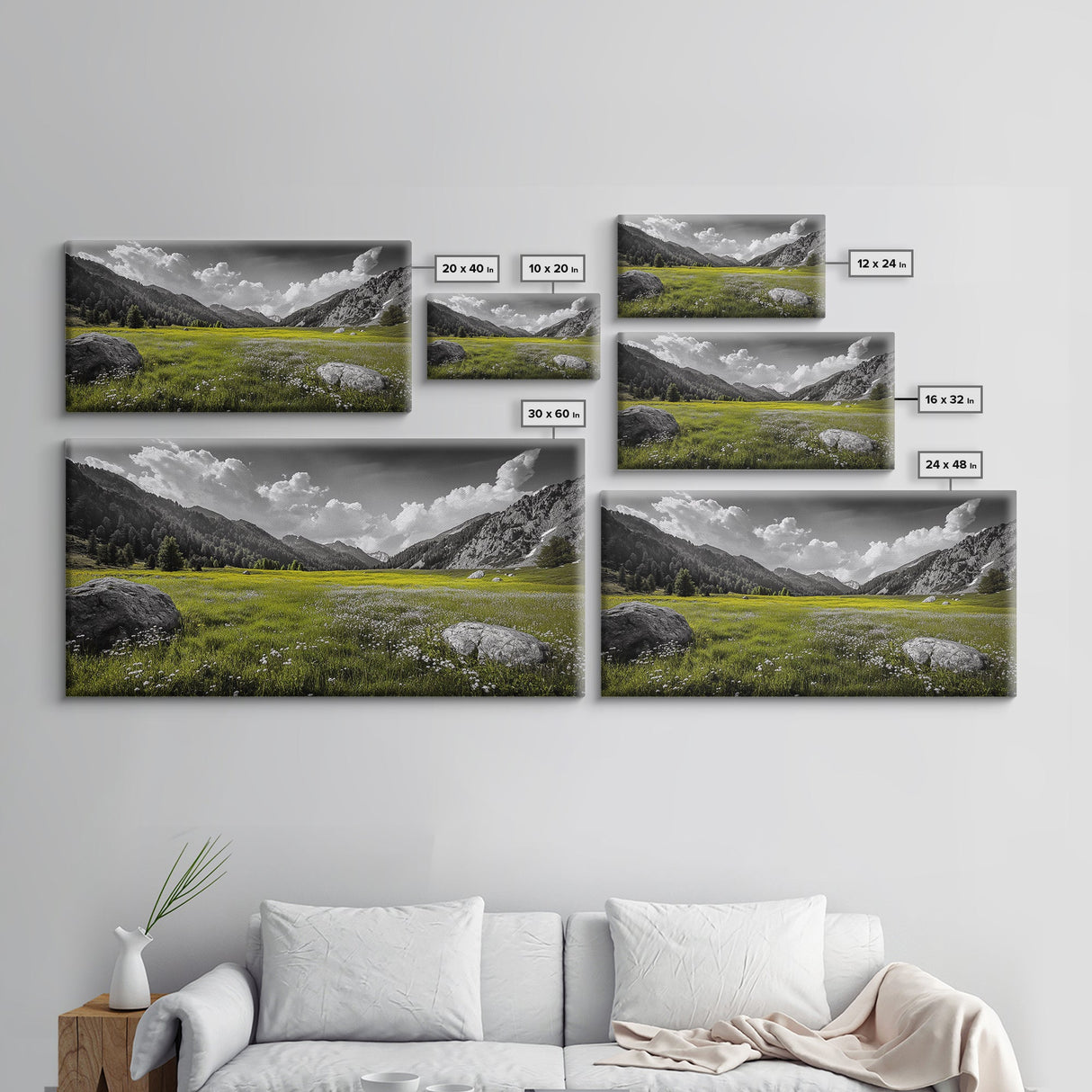 Mountain Meadow, Alpine Landscape, Nature Photography, Wildflower Field, Framed Canvas Print, Bedroom Wall Art, Summer Vibes, Scenic Escape