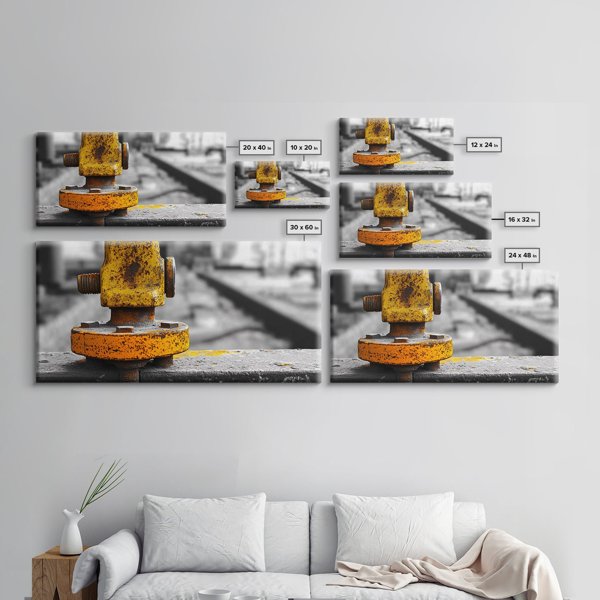 Industrial Bolt Closeup, Yellow Metal, Grunge Texture, Modern Industrial Art, Framed Canvas Print, Garage Wall Decor, Urban Loft Style