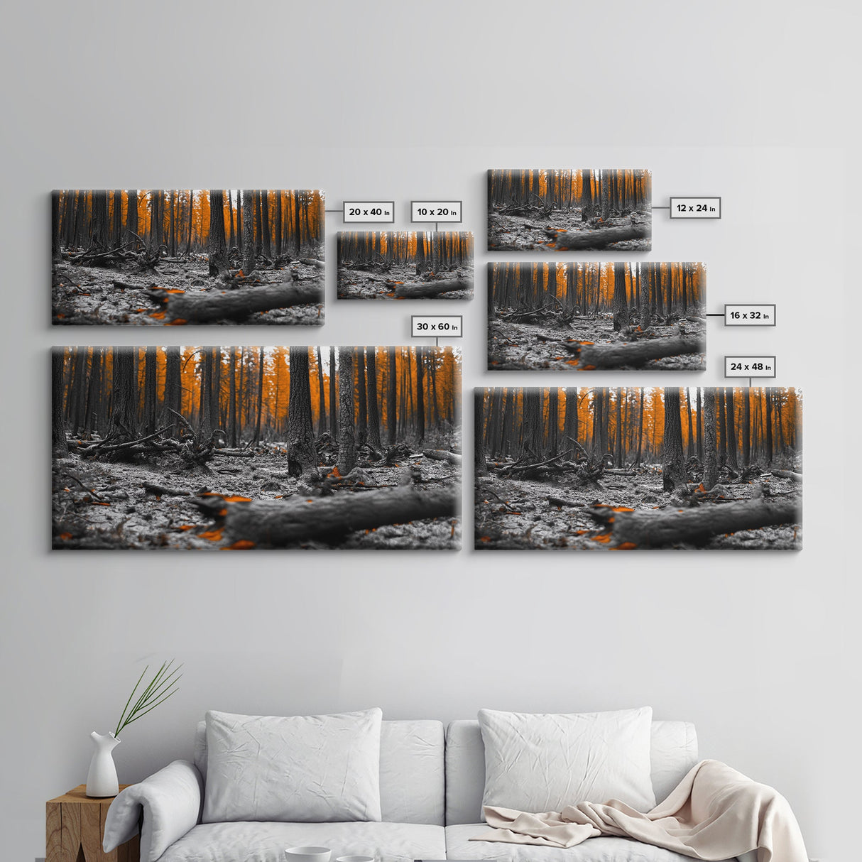 Autumn Forest Floor, Orange Leaves, Fall Nature Scene, Canvas Print, Rustic Wall Art, Cabin Decor, Moody Landscape Framed Canvas Print