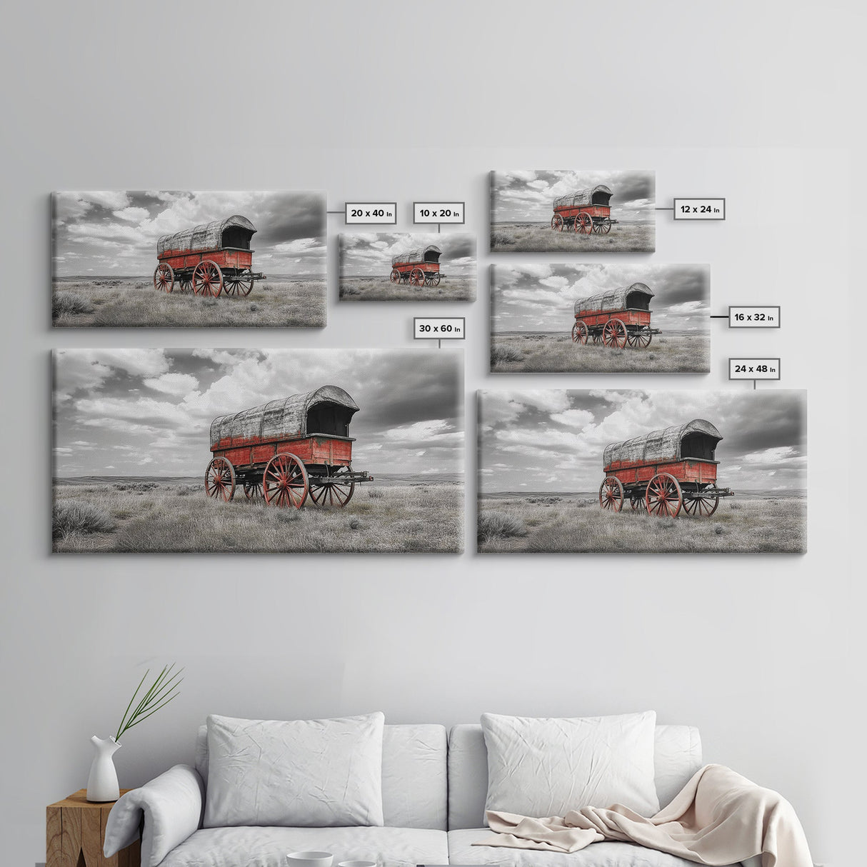 Prairie Red Wagon, Old West Scene, Framed Canvas Print, Rustic Wall Decor, Western Style Art, Living Room Accent, Cowboy Nostalgia
