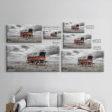 Prairie Red Wagon, Old West Scene, Framed Canvas Print, Rustic Wall Decor, Western Style Art, Living Room Accent, Cowboy Nostalgia