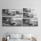 Lighthouse Ocean Storm, Coastal Cliff Light, Framed Canvas Print, Nautical Wall Art, Beach House Decor, Dramatic Sky Scene, Office Art