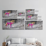 Neon Fox Portrait, Vibrant Wildlife Path Scene, Bright Nature Animal, Framed Canvas Print, Bedroom Wall Art, Psychedelic Animal Style