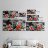 Vibrant Lobster, Red Blue, Sea Creature, Framed Canvas Print, Coastal Kitchen Wall Art, Ocean Wildlife, Nautical Bathroom Decor, Pop Art