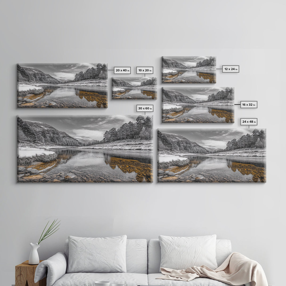 Snow River Scene, Winter Landscape, Peaceful Stream, Framed Canvas Print, Rustic Cabin Decor, Nature Wall Art, Minimalist Winter Aesthetic