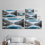Mountain Lake, Blue Water, Fjord View, Canvas Print, Scandinavian Landscape, Calm Nature Wall Art, Office or Bedroom Modern Decor