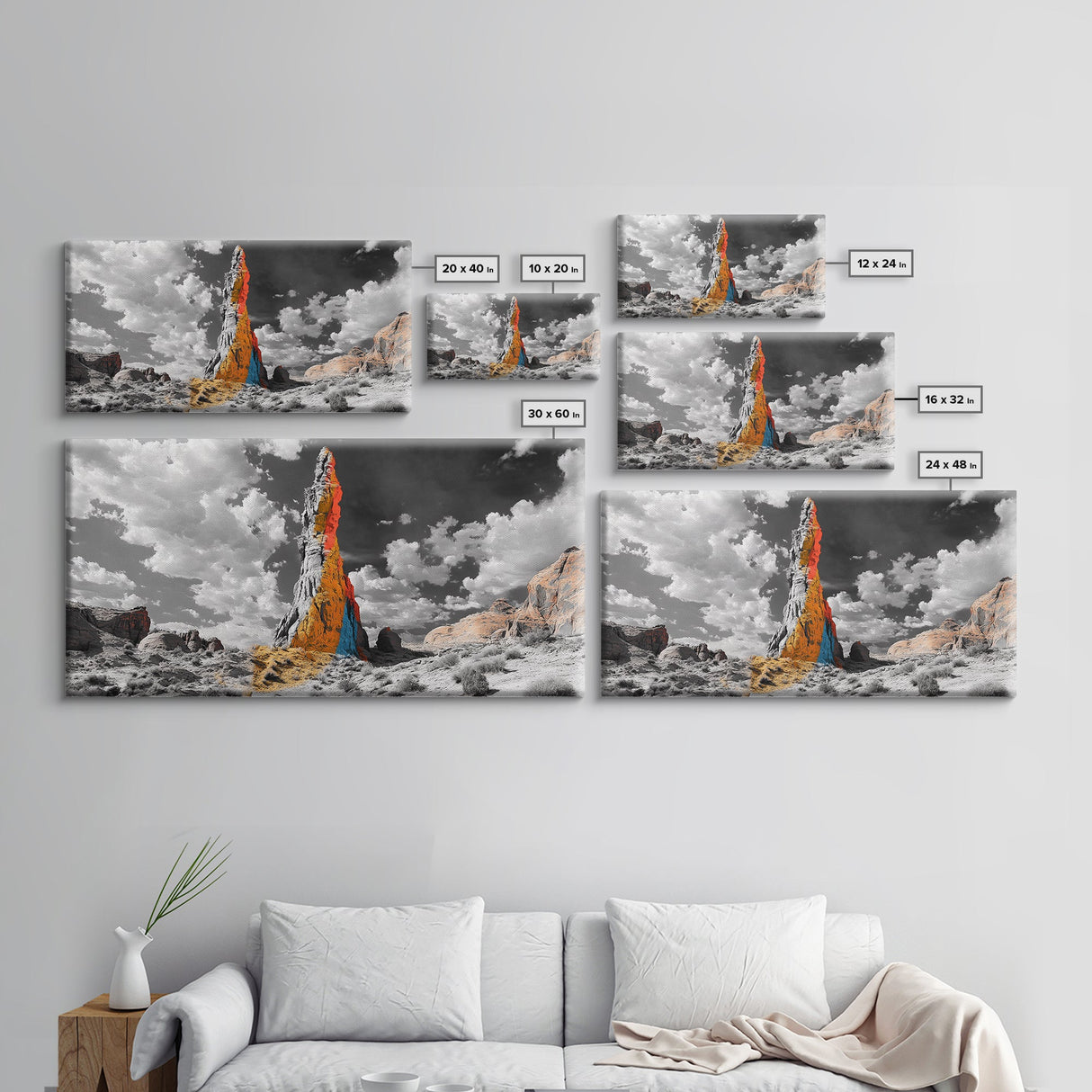 Color Rock Spire, Dramatic Sky, Desert Tower, Framed Canvas Print, Surreal Landscape Art, Southwest Decor, Living Room Adventure Vibe