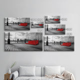 Red Swing, Skyline View, Urban Romance, Canvas Print, Cityscape Wall Art, Modern Minimalist Decor, Contemporary Bedroom Accent