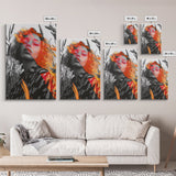 Surreal Woman, Field Portrait, Neon Face Art, Framed Canvas Print, Bold Feminine Wall Art, Bedroom Decor, Modern Pop Art Print