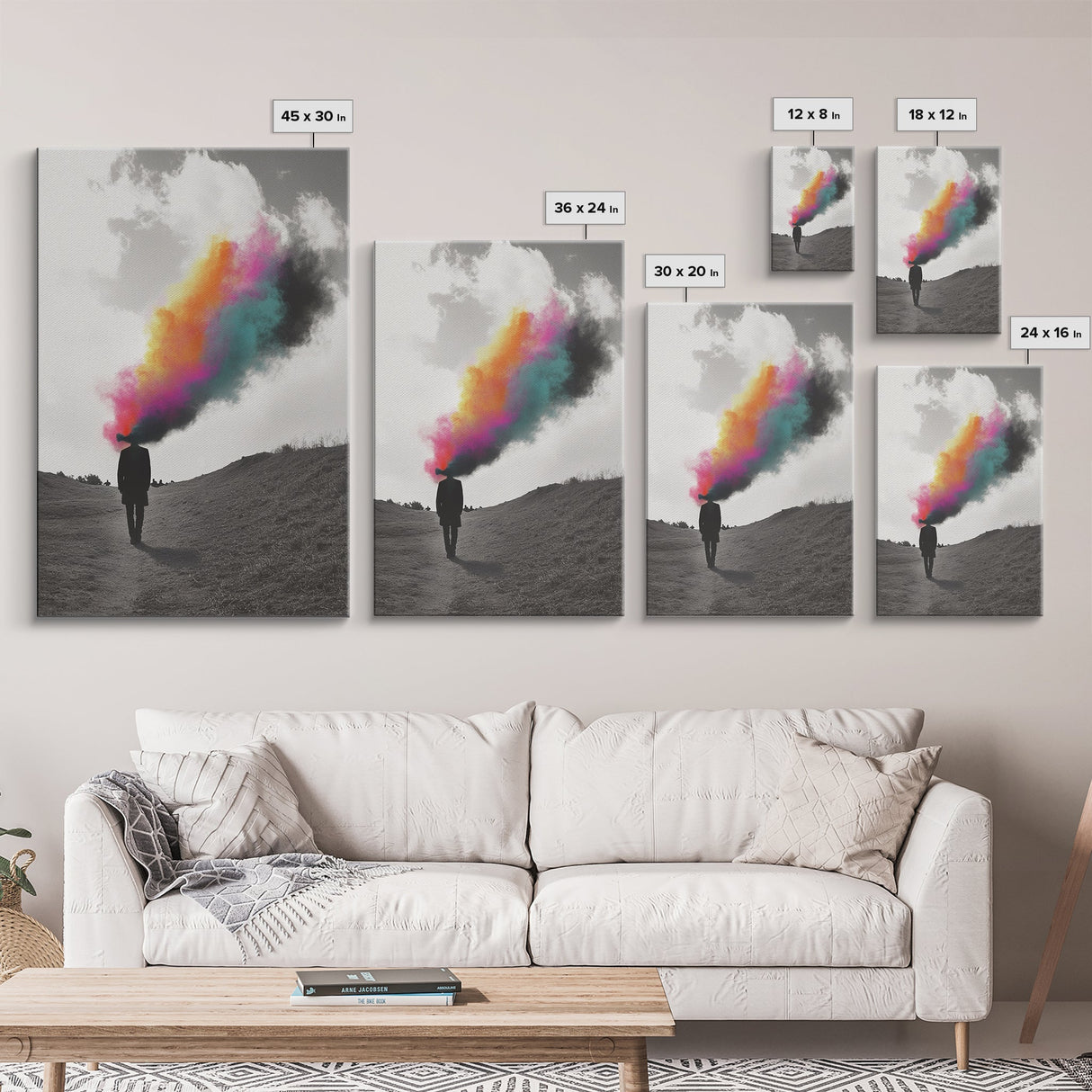 Colorful Mind, Surreal Silhouette, Abstract Smoke Art, Framed Canvas Print, Office Wall Art, Conceptual Psychedelic Art Decor