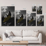 Yellow Dress, Guitar Girl, Sunset Silhouette Scene, Framed Canvas Print, Boho Music Lover Wall Art, Bedroom Fall Vibes Decor