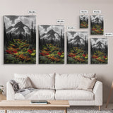 Mountain Flowers, Nature Trail, Alpine Beauty, Evergreen Path, Framed Canvas Print, Landscape Photography, Cabin Wall Art, Nature Decor