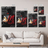 Red Jacket, Reading Firelight, Cozy Vibes, Stylish Man, Framed Canvas Print, Fall Wall Art, Office Decor, Modern Masculine Art