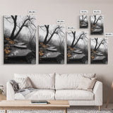Stone Path, Autumn Trail, Moody Forest, Yellow Leaves, Canvas Print, Fall Nature Wall Art, Rustic Entryway Decor, Misty Woodland Scene