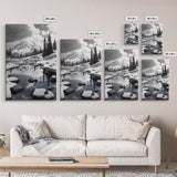 Snowy Mountain, Winter Landscape, Reflection Lake, Canvas Print, Black and White Nature Art, Cabin Wall Art, Adventure Photography