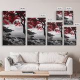 Red Leaves, Dramatic Coast, Ocean Horizon, Canvas Print, Autumn Coastal Wall Art, Bold Nature Photography, Moody Fall Decor, Beach Theme