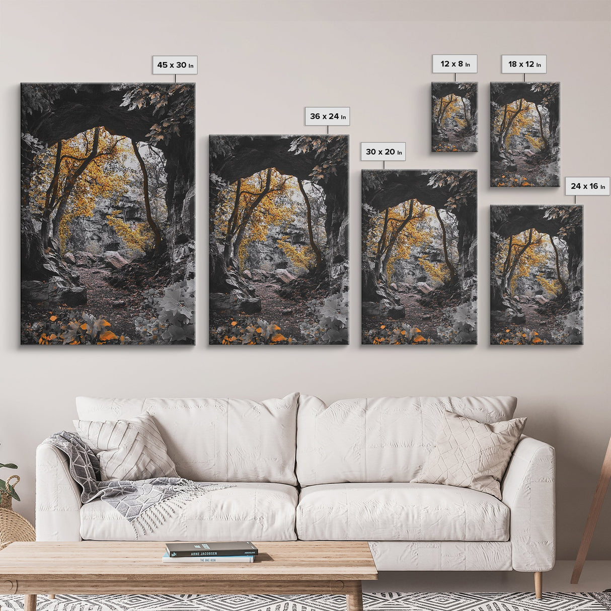 Autumn Trail, Yellow Foliage, Forest Pathway, Framed Canvas Print, Fall Wall Art, Warm Earth Tones, Rustic Entryway Decor, Woodland Scene