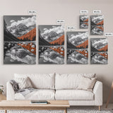 Mountain Reflections, Autumn Pines, Glacial Water Scene, Framed Canvas Print, Fall Landscape Wall Art, Nature Lover Home Decor